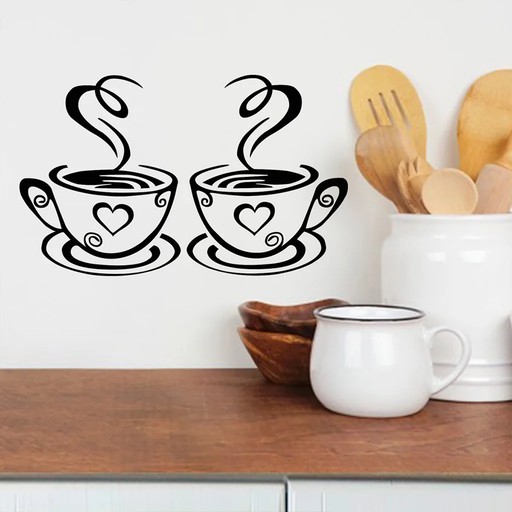 

Две кофейные чашки, кухонная бара, Настенная Наклейка для гостиной, ресторана, фон, художественные наклейки, наклейки, обои, украшение для дома, новинка