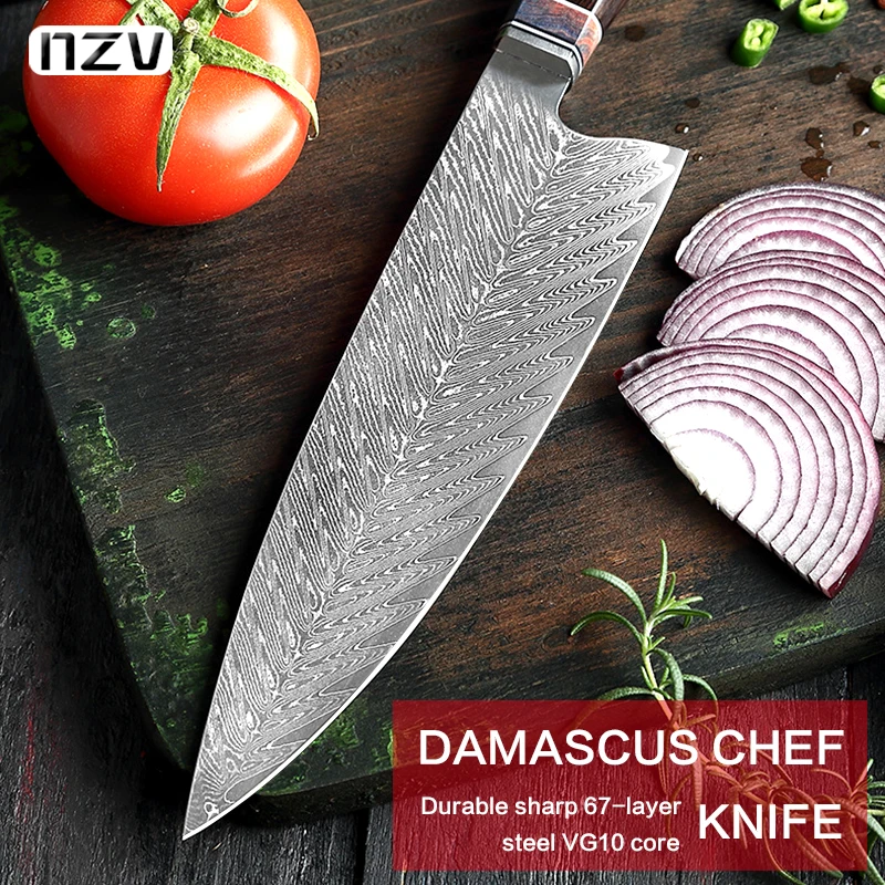 Напольный кухонный нож NZV 67 VG10 из дамасской стали поварской для рыбы кухонные