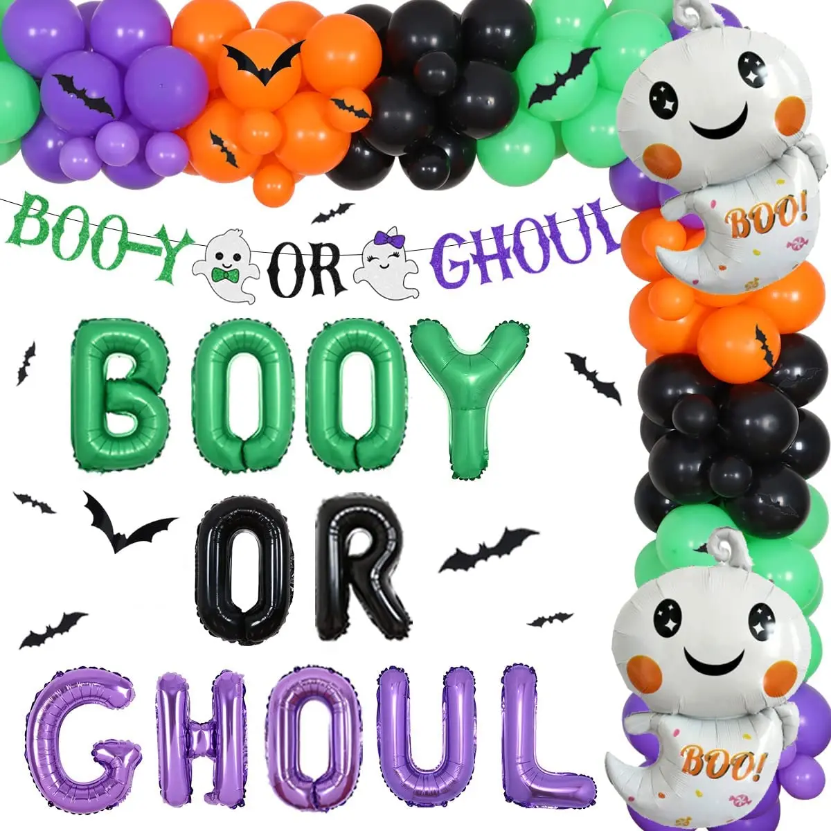 

Booy or Ghoul Halloween Gender Reveal Party Decorations Booy or Ghoul Banner Ghost Foil Balloons Bat Stickers Balloon Garland