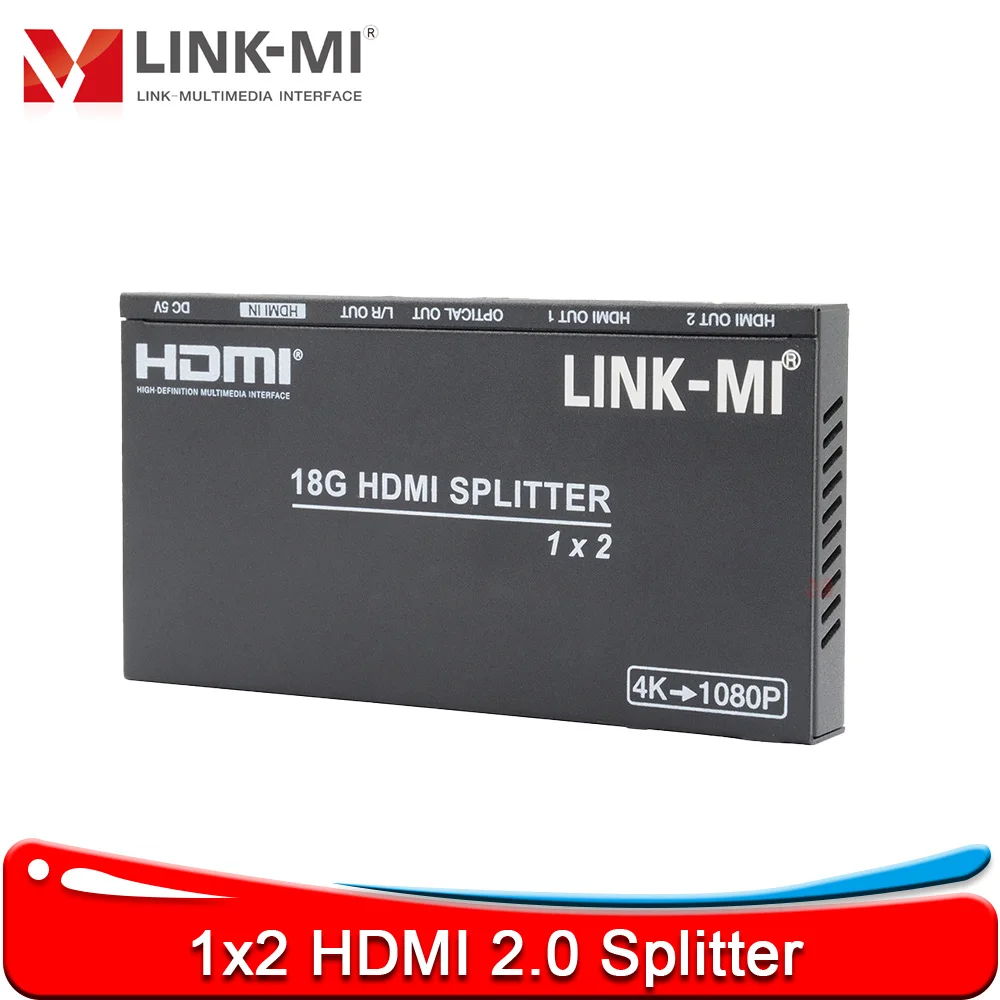 Фото LINK-MI 4K@60Гц 1x2 HDMI 2.0 сплиттер с экстрактором/скейлером звука, 1 вход 2 выхода, HDMI сплиттер 4K2K@50/60Гц 1x2, сплиттер-даскейлер №1