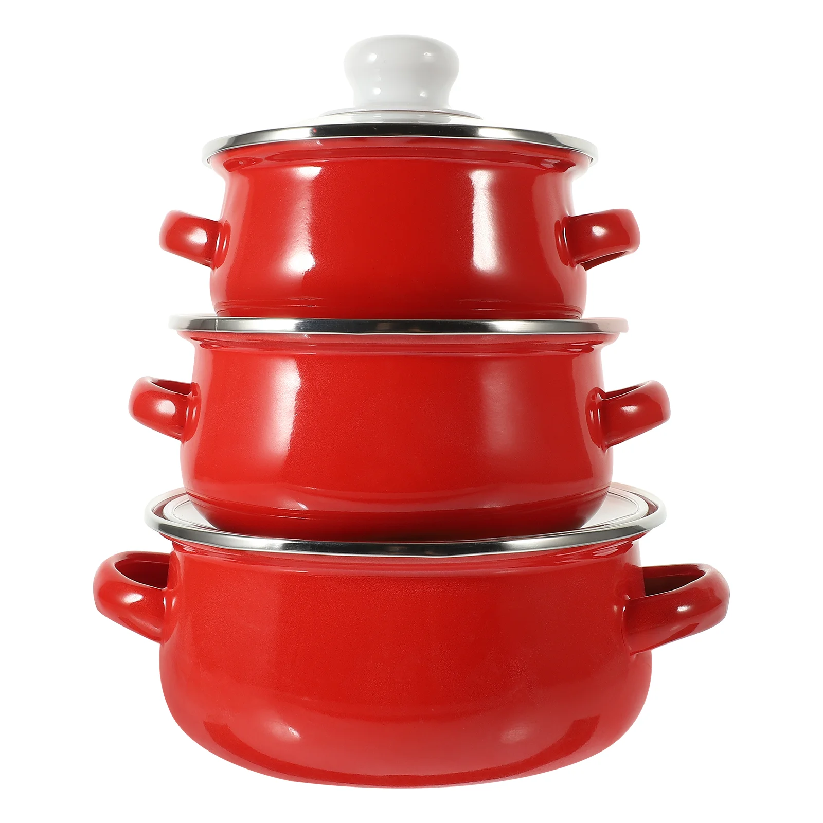 

3Pcs Enamel Soup Pot Decorative Enamel Pot Restaurant Flat Bottom Stew Pot Binaural Soup Pot