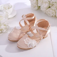 vintage girl sandals close children high heels dance shoes girls flower pearl princess shoes fish mouth new wedding dress shoes