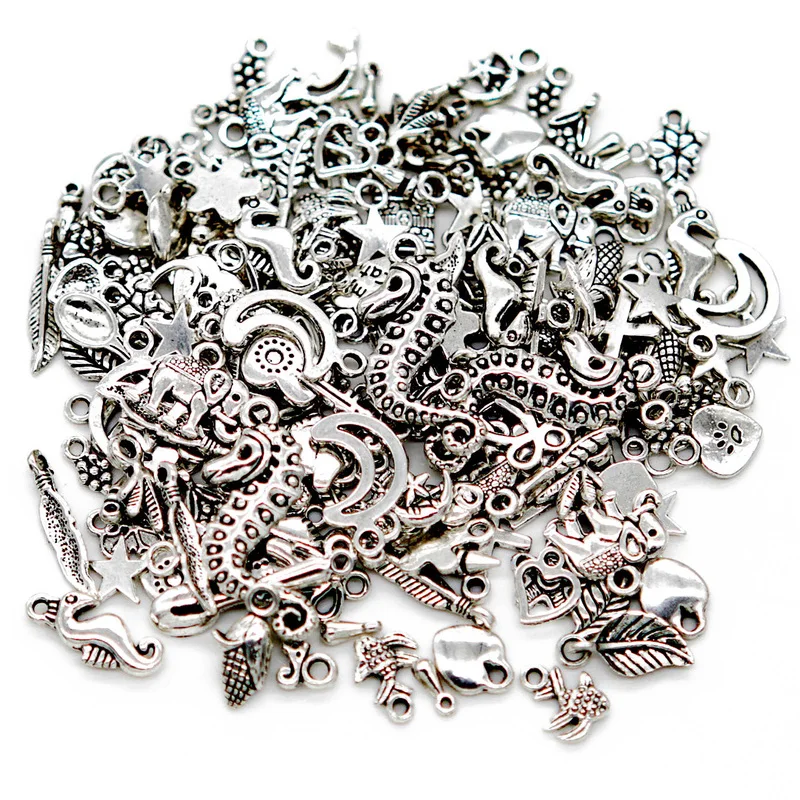 

100pcs Mixed Tibetan Silver Beads Charms Accessories for Jewelry Making Zinc Alloy Beads DIY Bracelet Necklace Earrings Gift