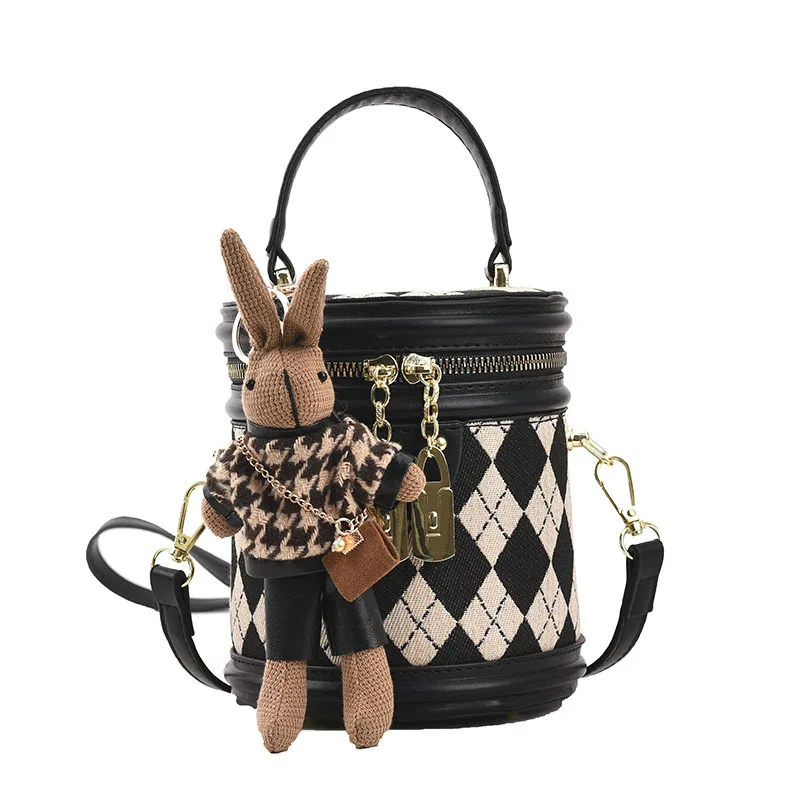 Bucket Bag Women's Handbag Messenger Bag British Style Portable Rabbit Shoulder Bags Top Handle Tote Bags Purses and Handbags