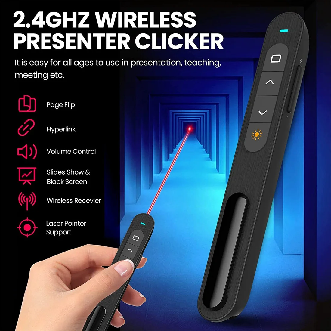 

Wireless Presenter Remote, 2.4GHz USB Control Presentation PPT PowerPoint Clicker Support Hyperlink and Volume Control