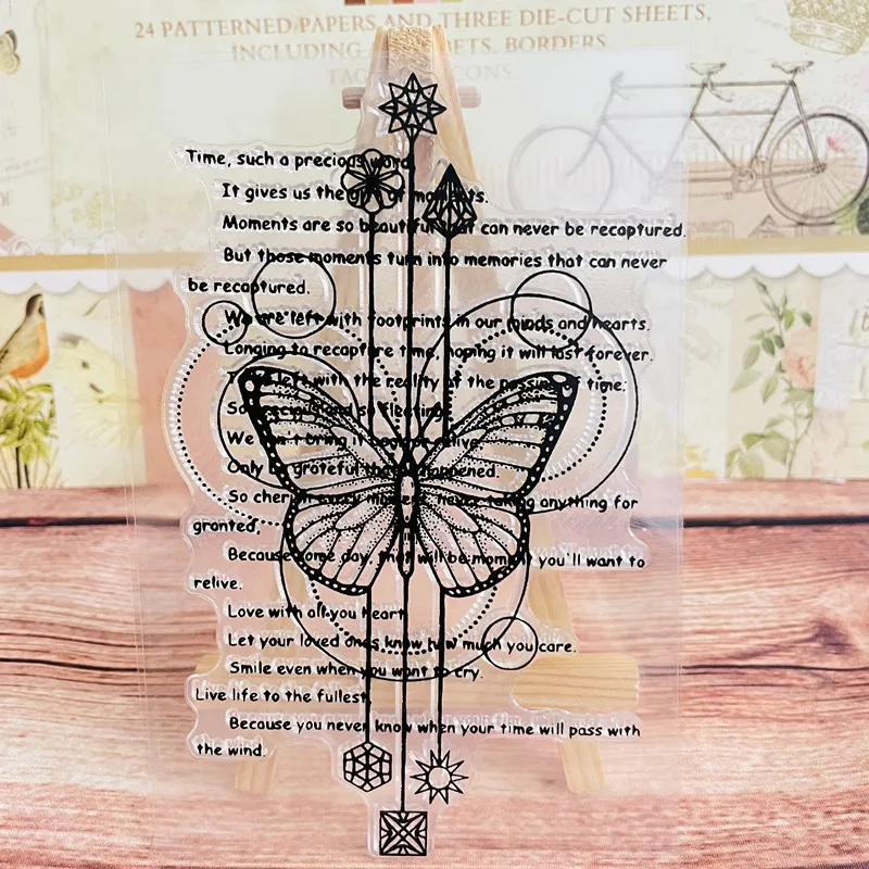 

vintage background script butterfly Clear Stamp Transparent Silicone Stamp Seal Sheet For Scrapbooking Photo Album Decoration