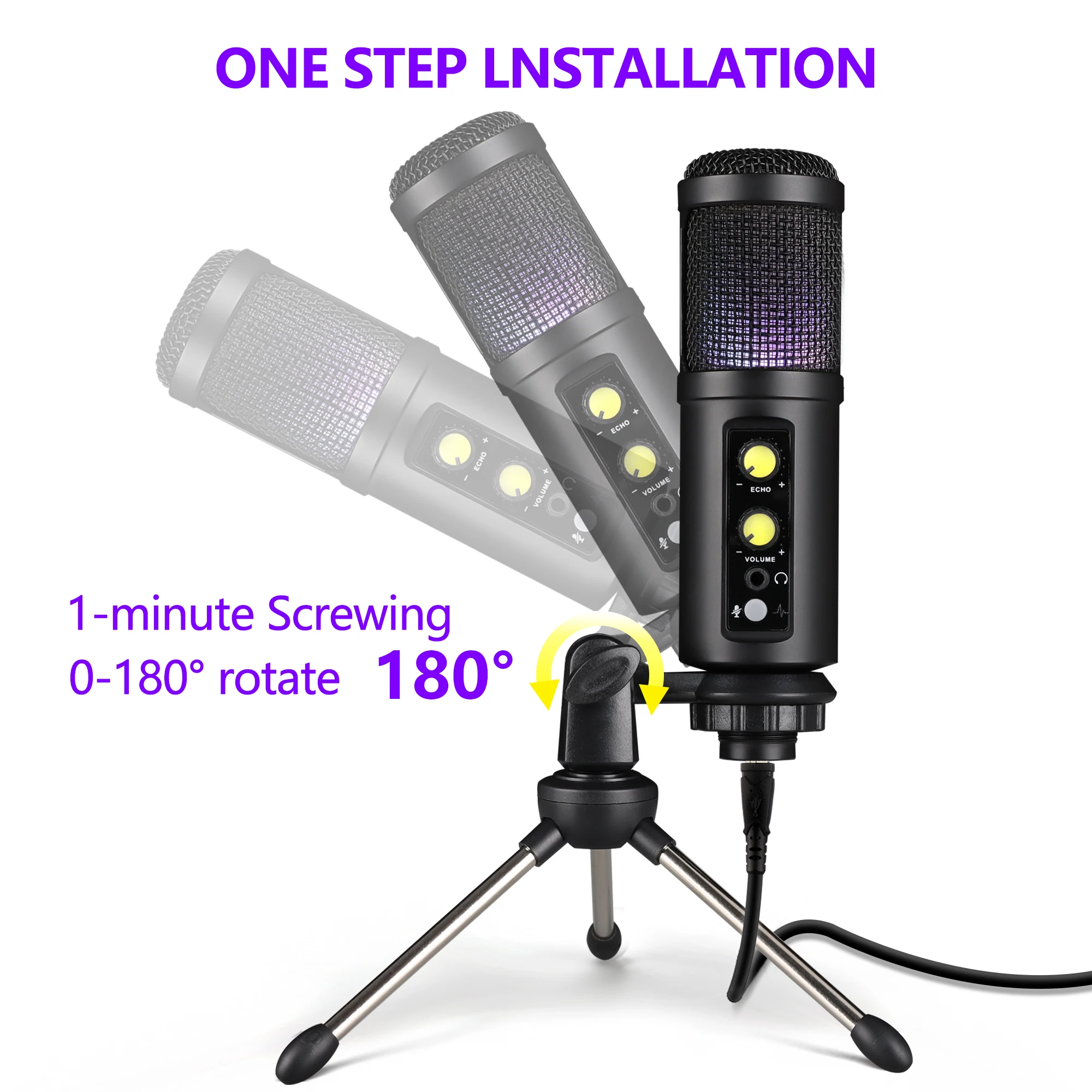 usb condenser recording microphone for pc laptop recording streaming gaming singing echo controlled desktop mic 850rgb free global shipping