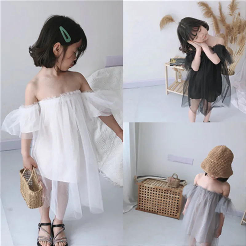 

Girl's skirt off shoulder wrapped breast gauze skirt fairy skirt 22 summer dress children's wear generation hair 3-9 years old