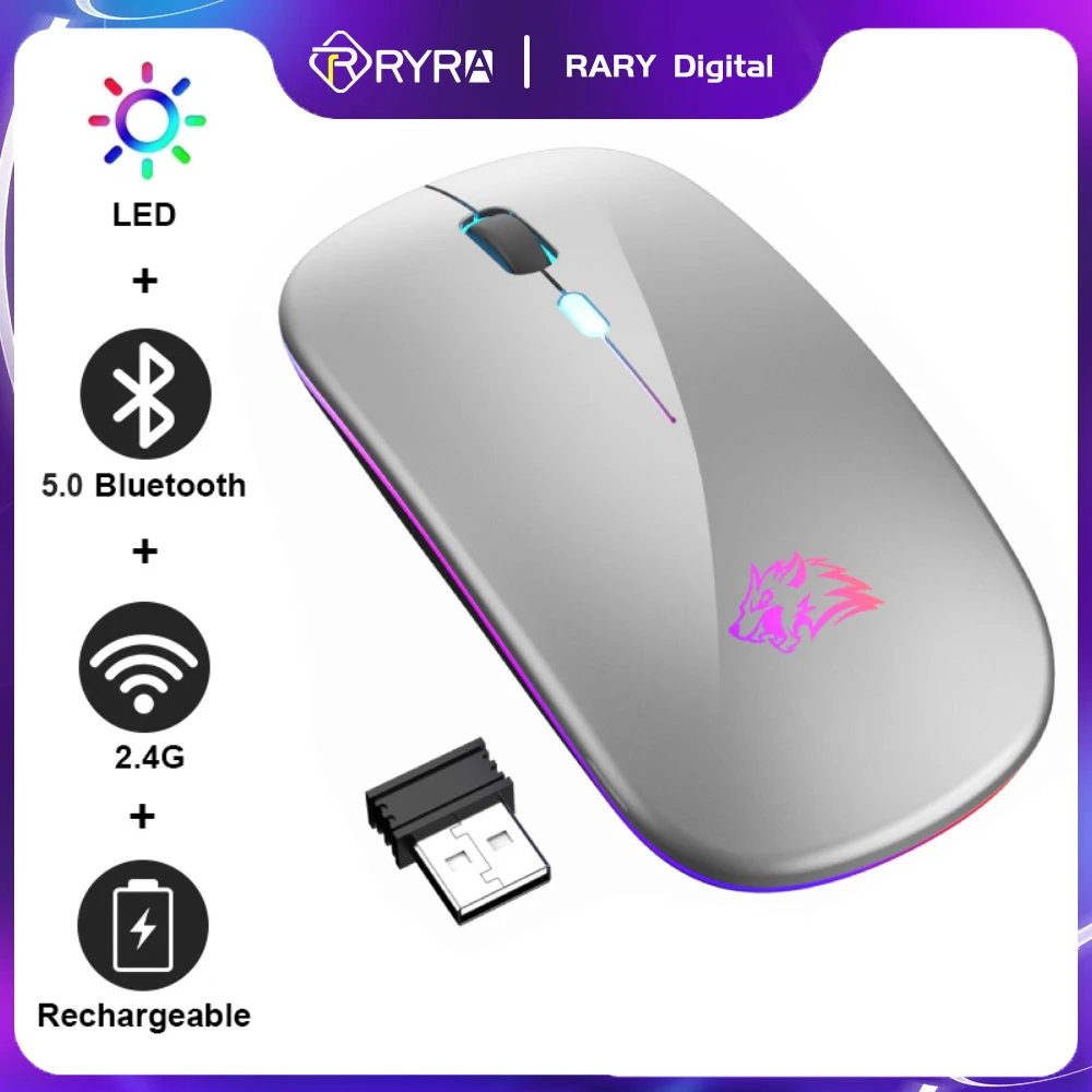 

Беспроводная мышь USB RGB 1600DPI, перезаряжаемый беспроводной компьютер 2,4 ГГц, бесшумная мышь со светодиодный Ной подсветкой, эргономичная игро...