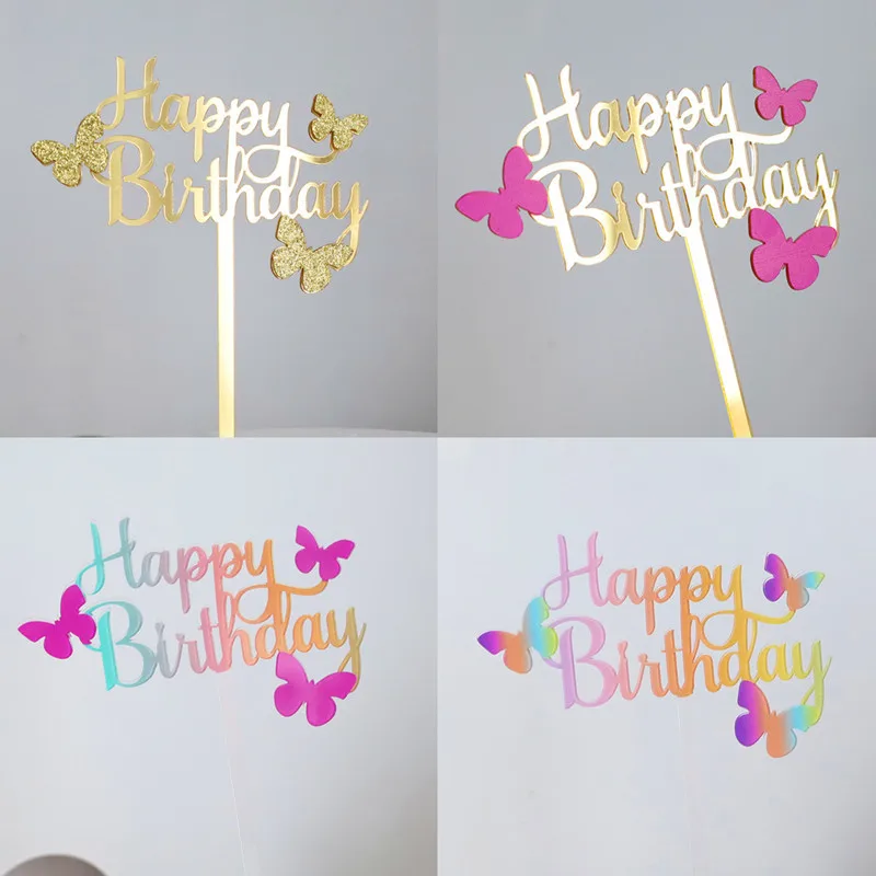 

New Butterfly Acrylic Happy Birthday Cake Toppers Colorful Animal Birthday Cake Topper for Kids Birthday Party Cake Decorations