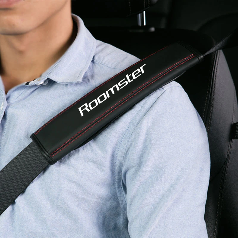 

for SKODA ROOMSTER 1pc Cowhide Car Interior Seat Belt Protector Cover For car Auto Accessories