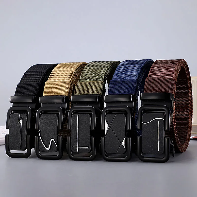 3.5 Nylon Men's Belt Alloy Automatic Buckle Solid Color Braided Belt for Men's Fashion Casual Student Tactical Waistband