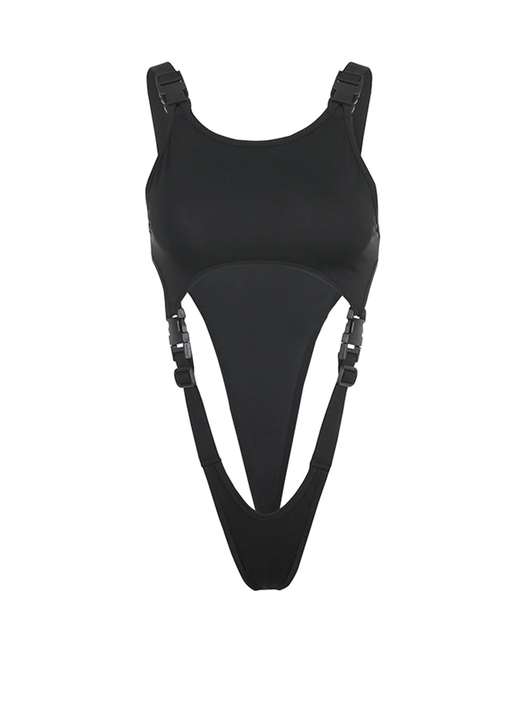 Weekeep/Черный боди с вырезами пряжкой в стиле пэчворк сексуальные майки открытыми
