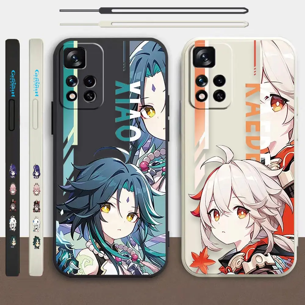 

Genshin impact Phone Case For Redmi Note 12 11 11T 11R 11E 10 9 8 7 5G Liquid Silicone Left Rope Cover Funda Cqoue Shell Capa