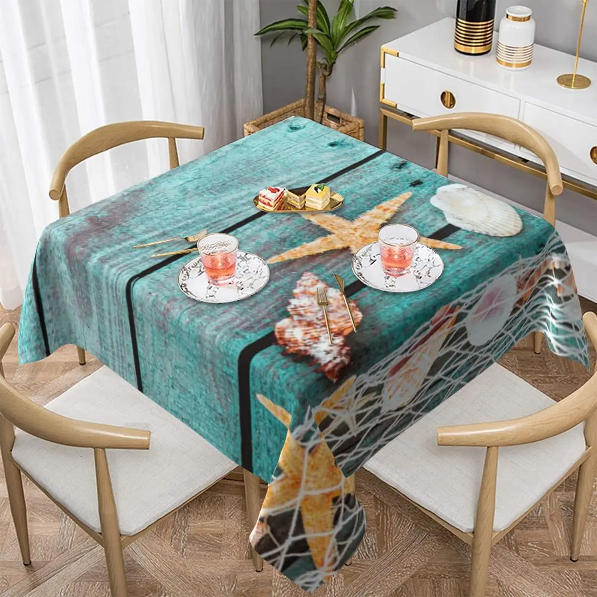 

Pretty Turquoise Blue Nautical Tablecloth Table Cloth Decorative Table Cover for Dining Table Buffet Parties Camping