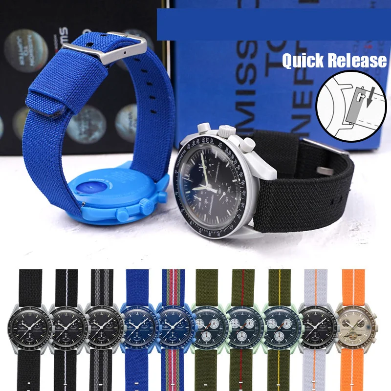 

20mm Nylon Watch band Men Women Elastic Quick Release Strap Sport Canvas Universal Smartwatch Bracelet for Omega MoonSwatch