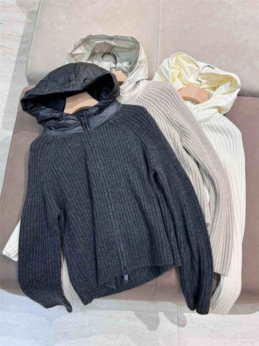 Женский вязаный кашемировый свитер с капюшоном пальто кардиган на молнии