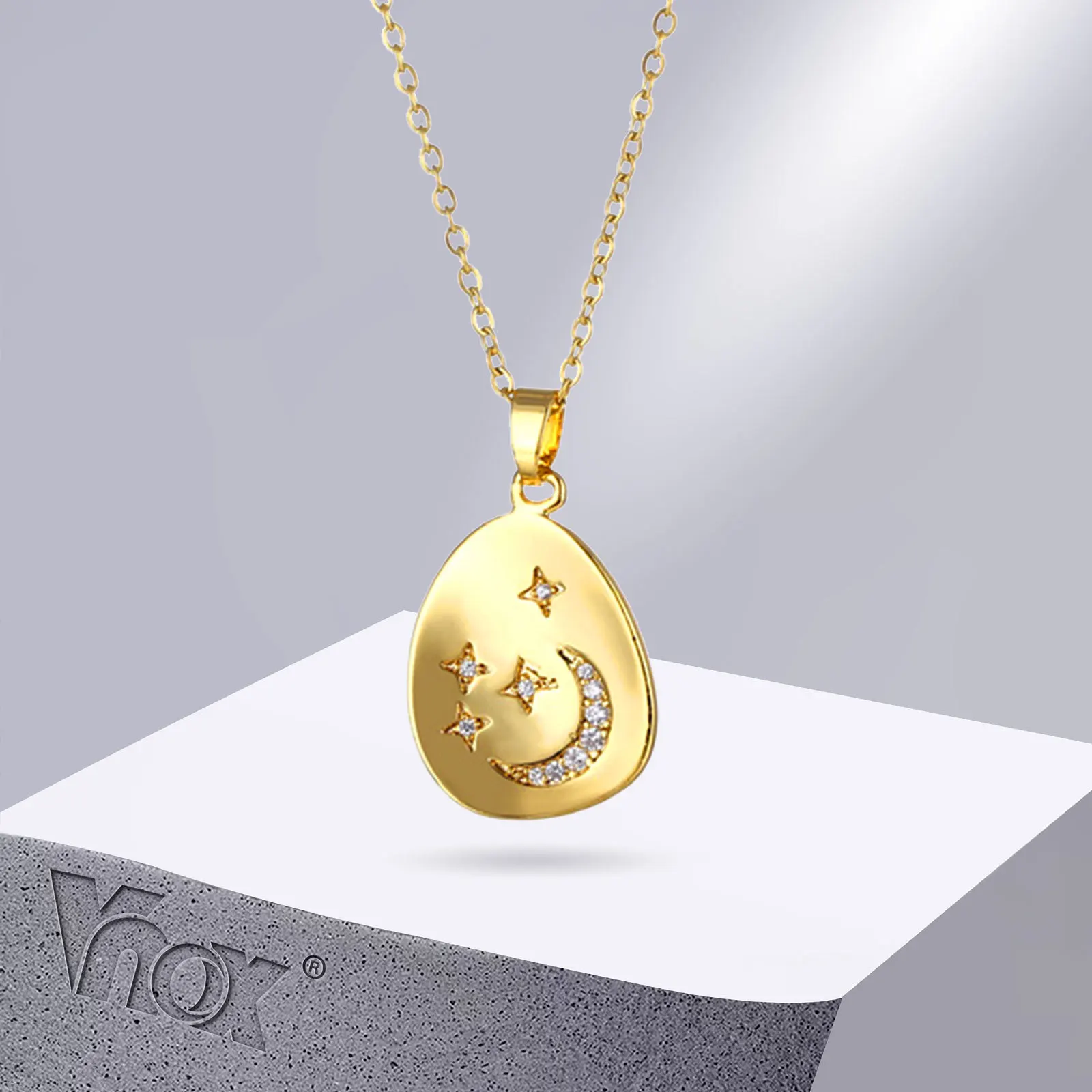 

Vnox Women Pendant, Waterdrop Pendant with Bling Moon Star, Adjustable Gold Color Stainless Steel Neck Colar