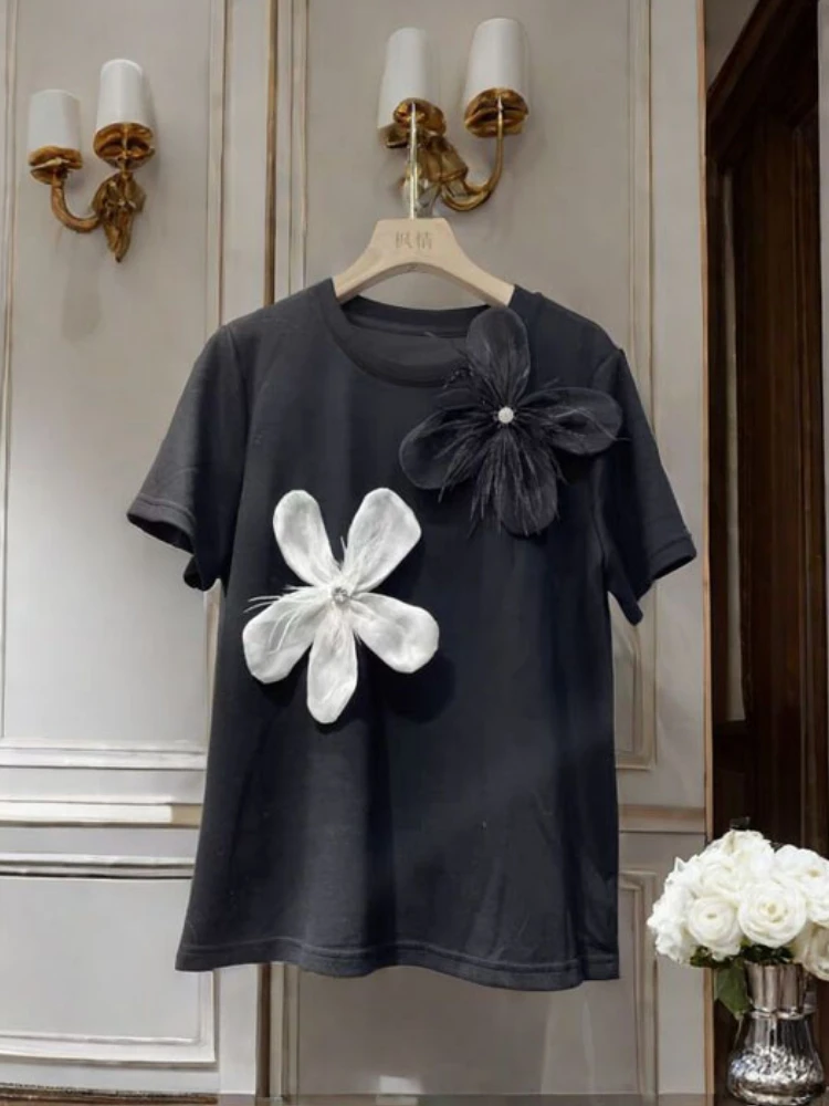 2024 рубашки для женщин Y2k модные универсальные футболки с цветочным шлейфом