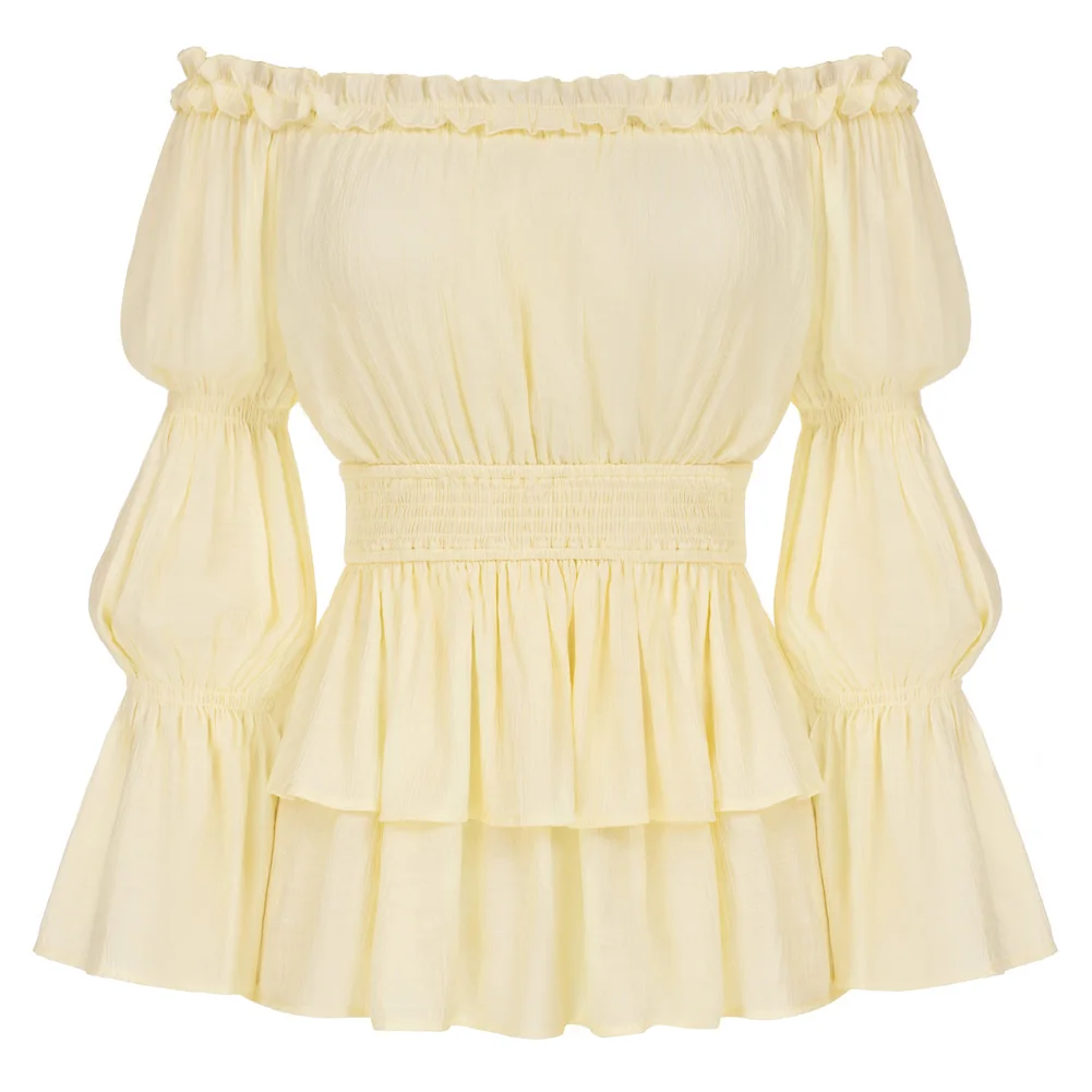 Женская рубашка с баской длинным рукавом и поясом на резинке