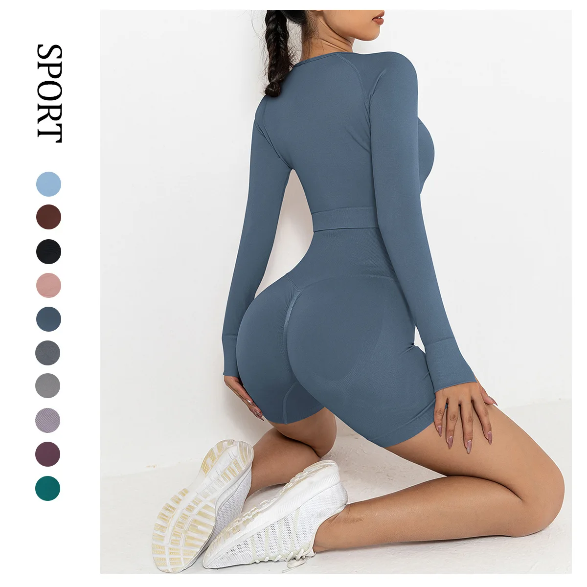 

Seamless Yoga Sets Sports Fitness High Waist Hip-lifting Shorts Long-Sleeved Suits Workout Clothes Gym Leggings Sets for Women
