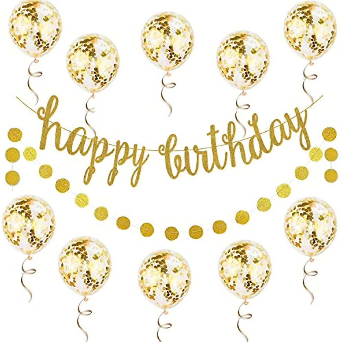 

12PCS Gold Happy Birthday Banner Confetti Balloon Birthday Decoration Kit Circle Dots Garland Gold Confetti Balloons