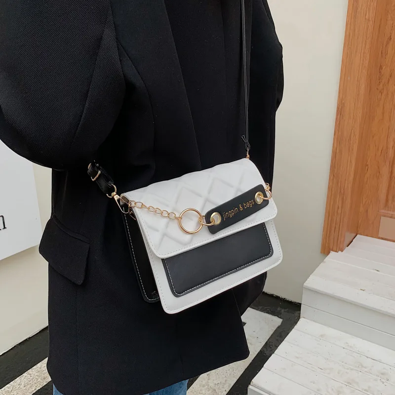Fashion Small Square Bag 2023 Lingge Color Matching Retro Texture Western Style One Shoulder Messenger Women's Crossbody Bag