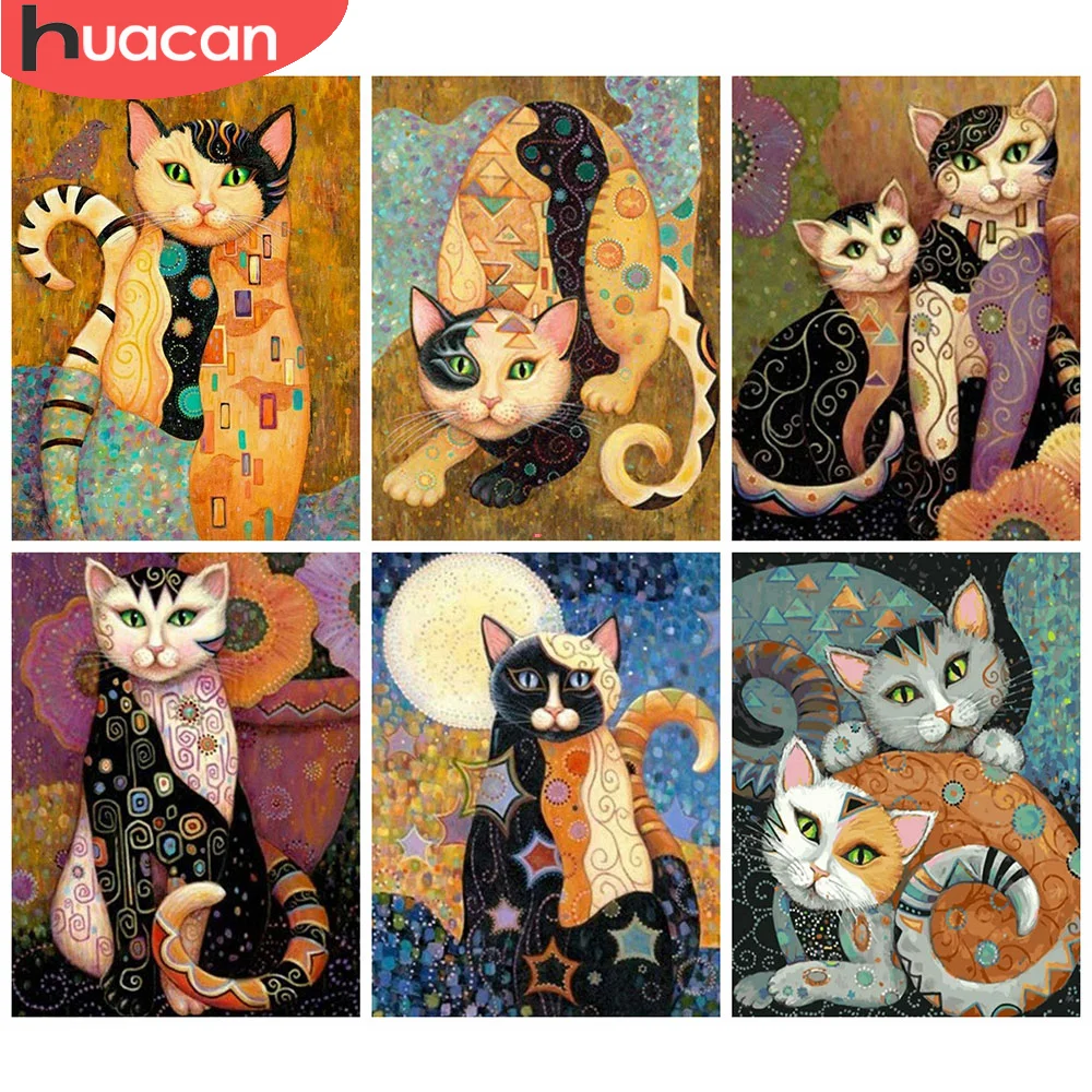 

Набор для алмазной вышивки 5D HUACAN, картина с животными, кот, мозаика, Набор для вышивки крестиком, домашние настенные наклейки