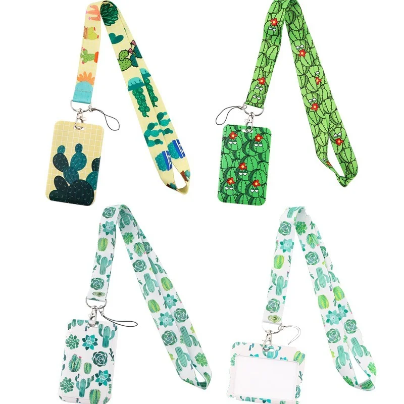 

Брелоки со шнурком для ключей, милое растительное зеленое кактус, ремешок для шеи, держатель для кредитных карт, удостоверения личности, вер...