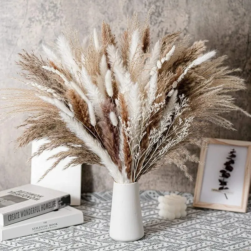 

80PCS Natural Dried Pampa Grass Bouquet,Party Boho Home Decor Phragmites Dried Flowers Bouquet for Wedding Ramadan Decoration