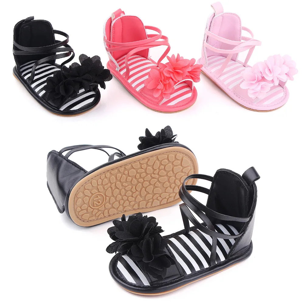 

Summer New Baby Girls Sandals Baby Shoes Flowers PU Anti-slip Soft Rubber Sole Newborns First Walkers Beach Infant Sandals 2023