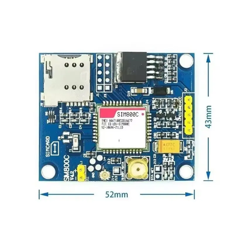 Плата разработки ABJF-SIM800C с антенной на клеевой основе, модуль GSM GPRS, поддержка сообщений, Bluetooth, аудиоинтерфейс (art.: 3920dbcdf4b3a) - 3920dbcdf4b3a