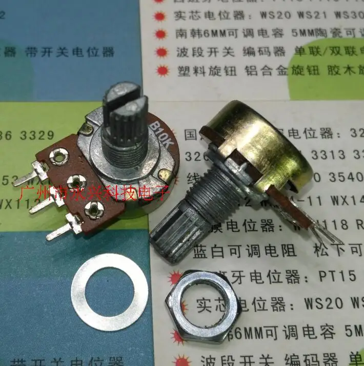 

10PCS WH148 Single Link Volume Audio Amplifier Potentiometer B10K B103 3 Pin Spline Handle 15mm Long Horizontal