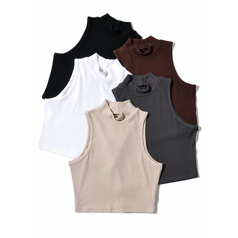 

Summer Black Women Fashion Crop Top High Neck White Sleeveless Tank Tops 5 Colors y2k Clothes Women's T-shirt Coquette Corset