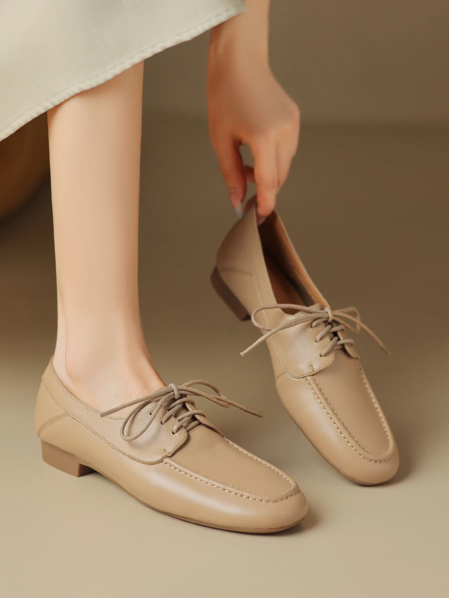 Женские оксфорды из натуральной кожи Элегантные повседневные туфли на шнуровке