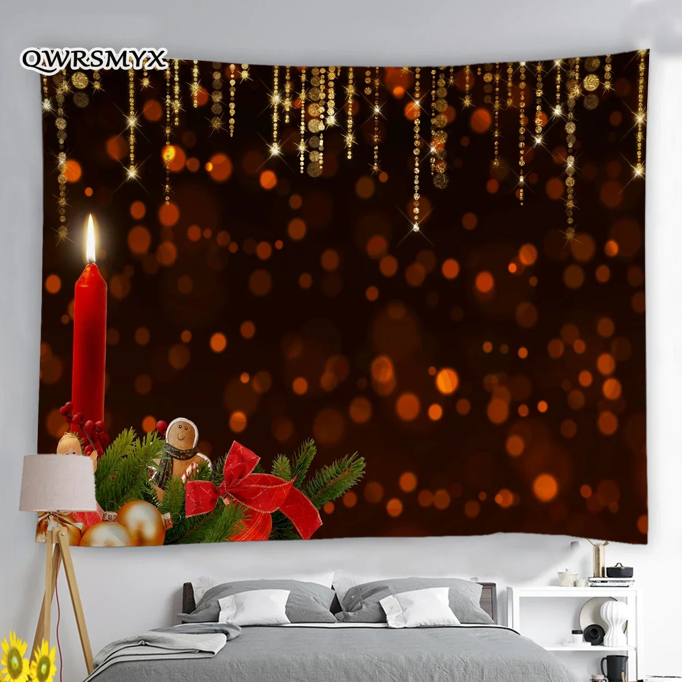 Украшение дома Рождественский красный гобелен со свечами эстетический для