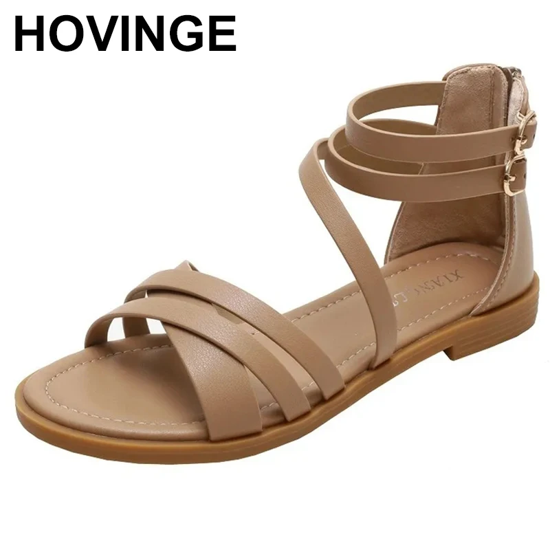 

Сандалии женские на плоской подошве, простые пляжные босоножки в римском стиле, с ремешком, повседневная обувь для отдыха, большие размеры, лето