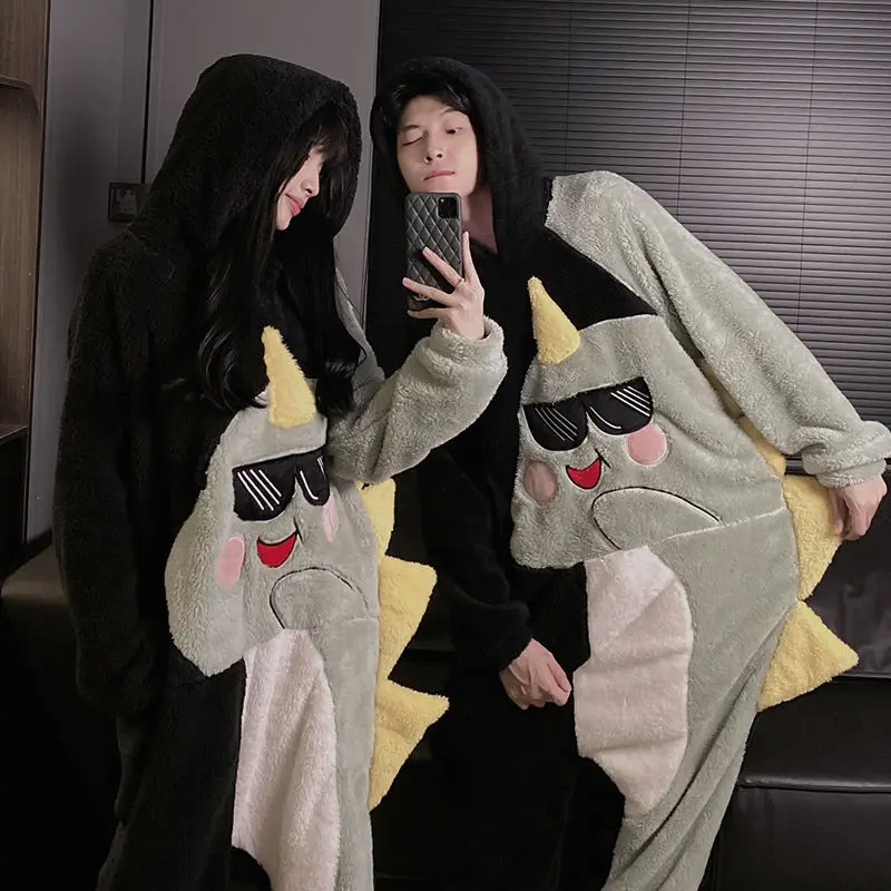 

Пижама женская цельная осенне-зимняя утепленная с новым мужским парным костюмом комплекты халат ночная рубашка одежда для сна женская ночн...