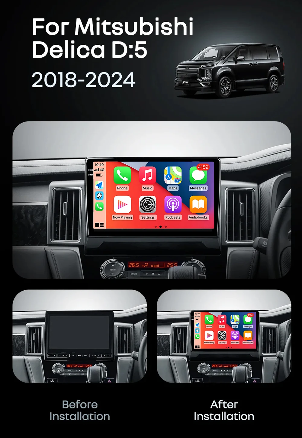 Фото Автомагнитола Android 16 с CarPlay и Auto, навигационный мультимедийный стереоплеер QLED GPS для Mitsubishi Delica D5 2018-2024 №2