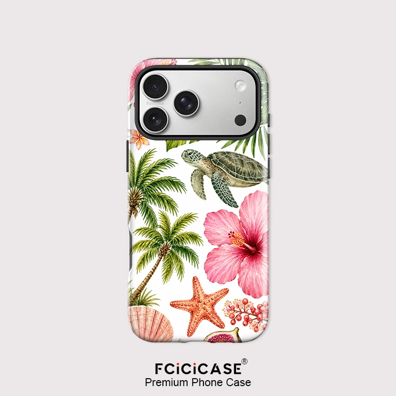 Фото Магнитный чехол Fcicicase для iPhone Air 17 15 16 Pro Max 14 13 12 11 с рисунком цветов, морских звезд, ракушек и морских черепах, совместимый с MagSafe №1
