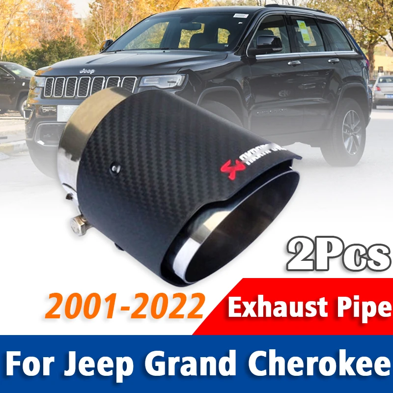 2Pcs Stainless Steel + Carbon Fiber Exhaust Pipe Muffler Tailpipe Muffler Tip For Jeep Grand Cherokee 2001-2022 Auto Accessories