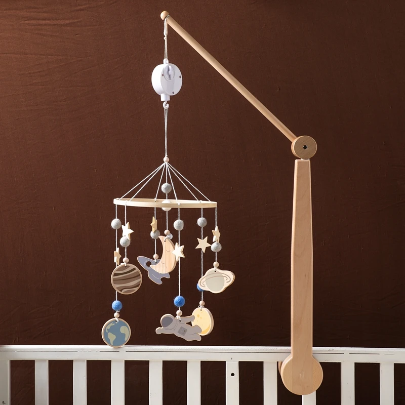 0-12 Months Baby Rattle Toy 360 Rotary Baby Musical Crib Mobile Bed Bell Adjustable Wood Baby Crib Arm for Mobile Holder Bracket