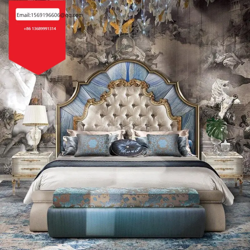 

Пользовательская французская Роскошная двойная кровать из массива дерева, свадебная кровать, европейская Дворцовая вилла, деревянная резная кровать принцессы