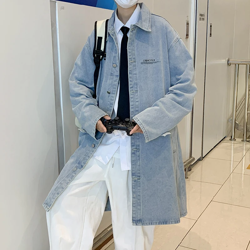 Мужская длинная куртка с буквенным принтом осенние модные тренды уличная одежда