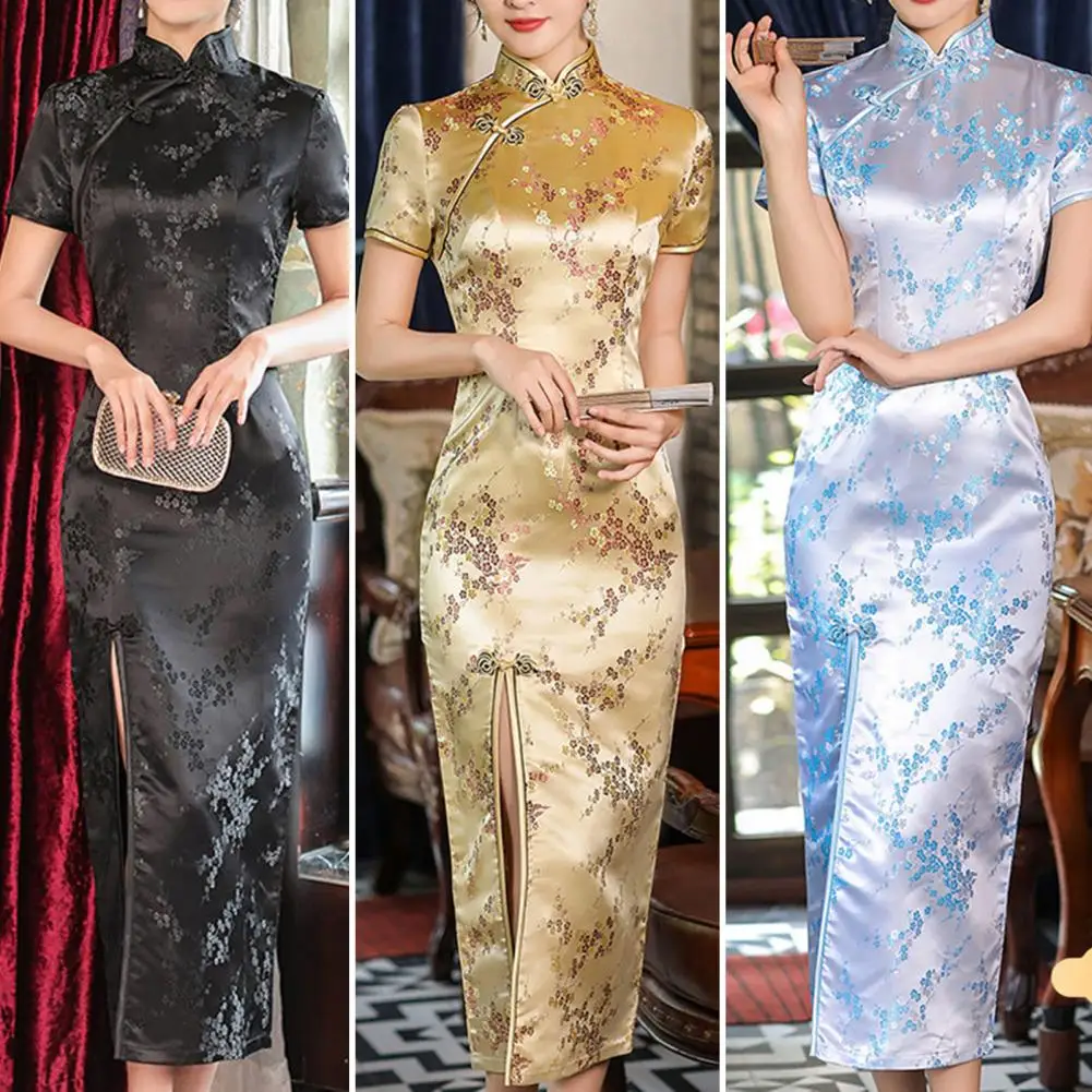 

Cheongsam 2022 Spring New Short-sleeved Long Brocade Girl Chinese Traditional Style Thin Young Long Skirt Qipao for Women
