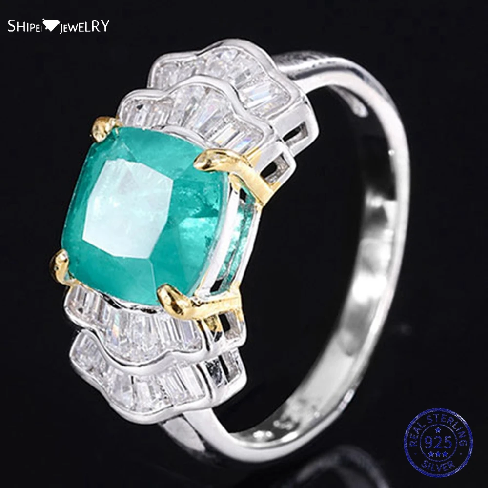 

Shipei 100% 925 Sterling Silver Created Moissanite Emerald Gemstone Anniversary Party Vintage Ring For Women Fine Jewelry Gifts