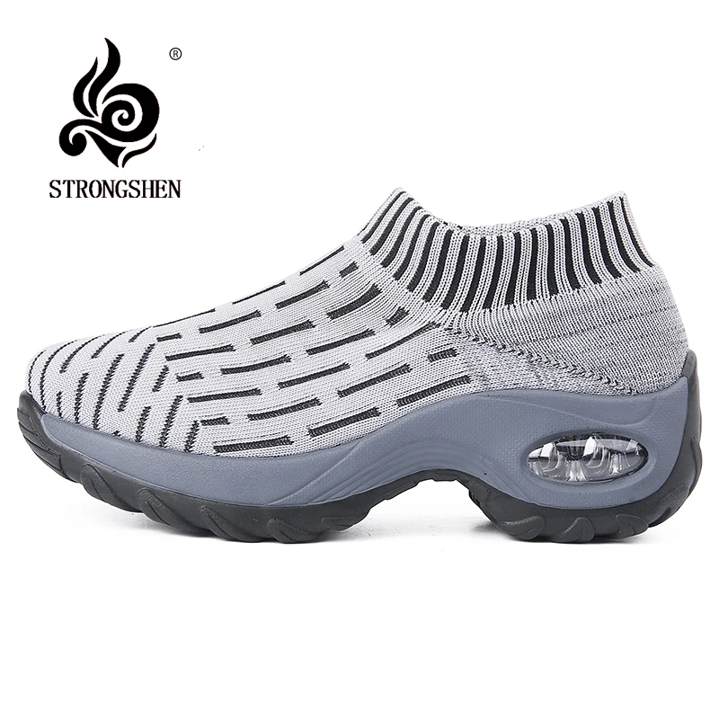 STRONGSHEN Women Shoes Flat Casual Non-slip Platform Sneakers For Women Mesh Sock Lady Shoes Outdoor Walking Woman Sneakers