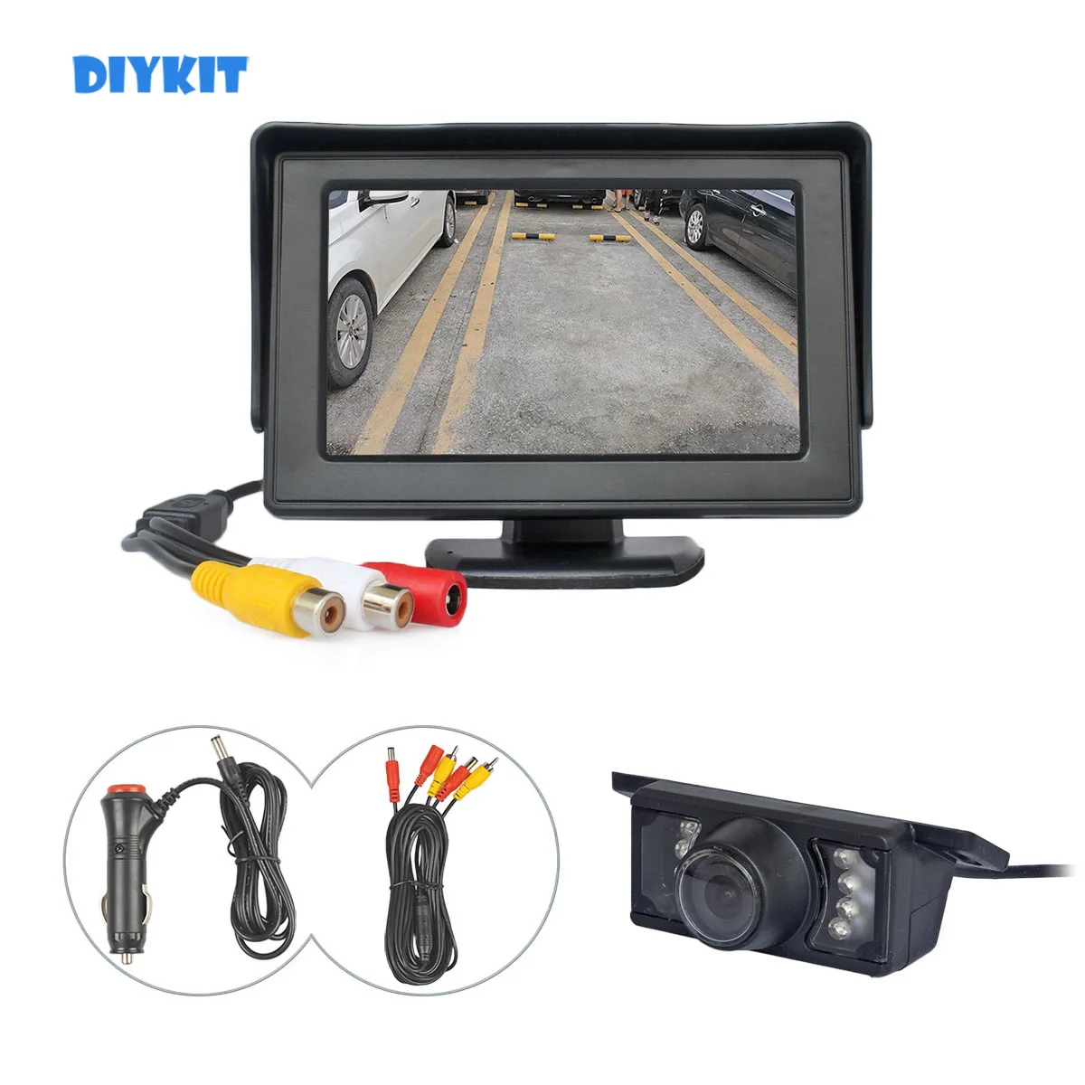 

DIYKIT Wired 4.3 Inch Color TFT LCD Car Monitor + HD IR Night Vision HD Rear View Car Camera Parking Assistance System Kit