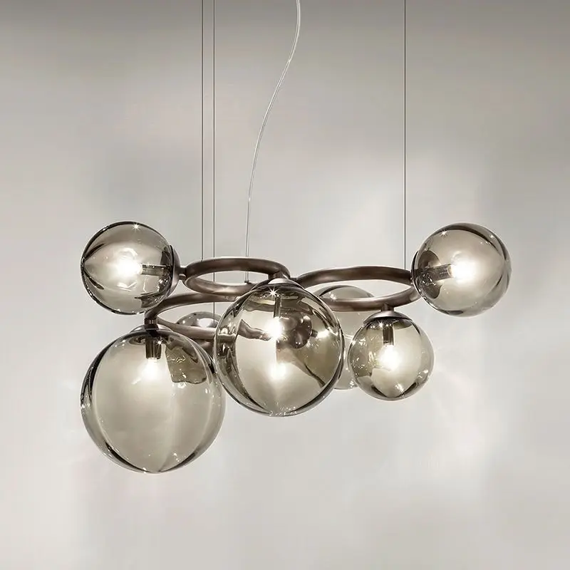 

Modern LED Glass Pendant Lamp Smoke Gray Glasses Bar Pendant Lights For Dining Room Cycle Ceiling Hanging Lamps With G9 Bulb