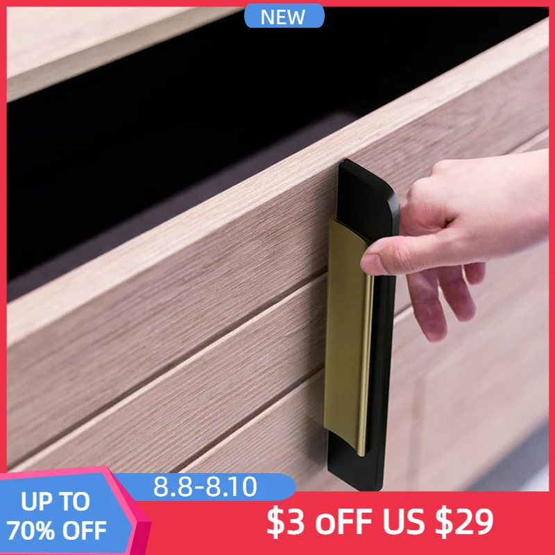 

Black Gold Kitchen Cabinet Handle Aluminum Alloy Wardrobe Cupboard Door Pulls Long Furniture Drawer Hardware Knobs for Dresser